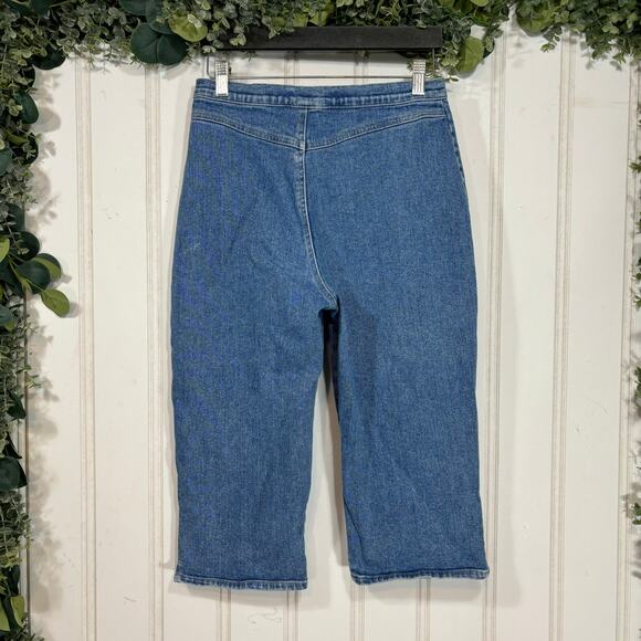 90s Vintage Denim Capri Jeans MEDIUM Floral Decal Retro Casual Hippie - Picture 2 of 6